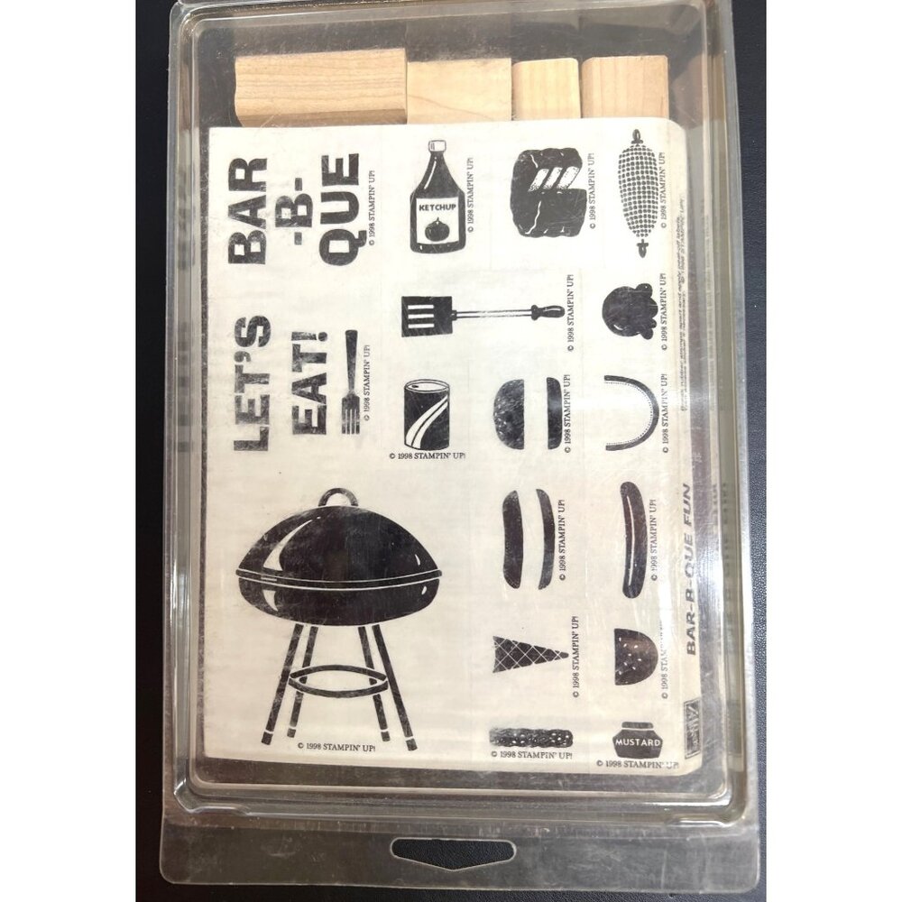Vintage Retired 1998 Stampin Up! Rubber Stamp Set "BAR-B-QUE FUN" NEW